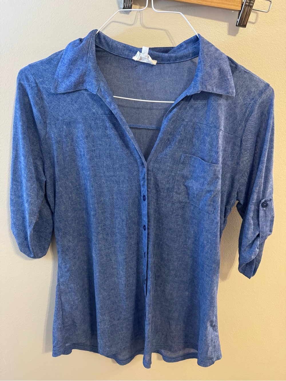 Siren Lily Chambray Blue Button-Up Tunic Top